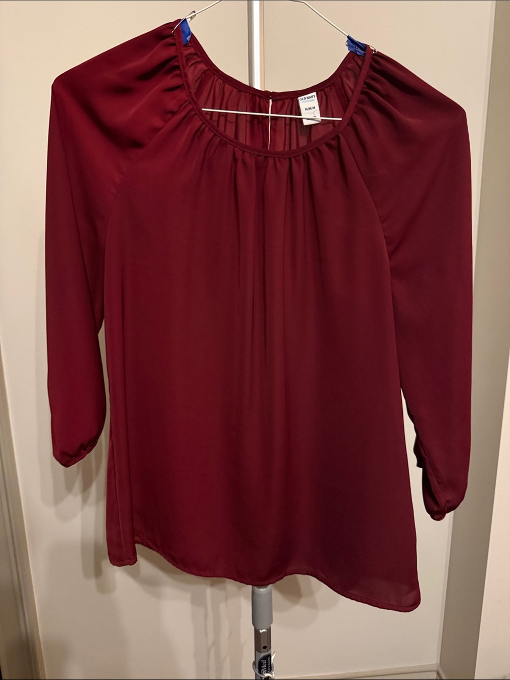 Everlane Women's Wine Long-Sleeve Peasant Blouse